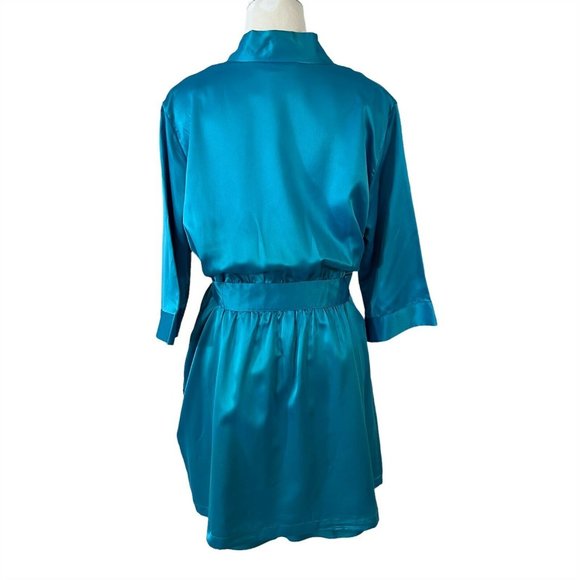 Cabernet Short Satin Wrap Robe & Chemise Nightgown Small and Medium Peacock Blue - Picture 11 of 12